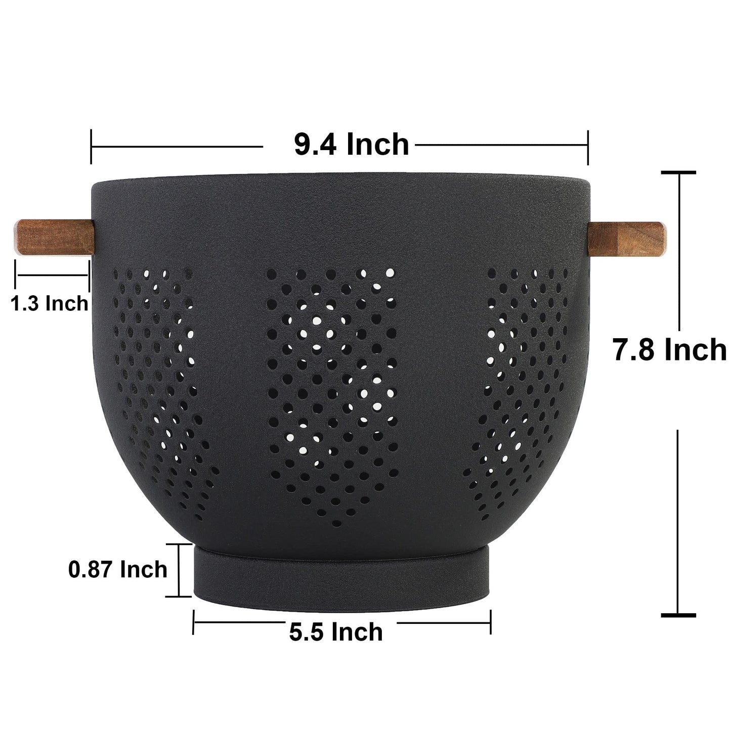 Metal Colander with Wood Handle and Stable Base, Powder Coated Steel Kitchen Strainer Basket for Draining Pasta, Vegetable and fruit(7quart,Sandyellow)