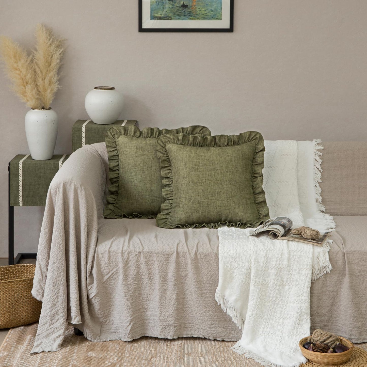 Rustic Classic Linen Style Throw Pillow Covers Set of 2