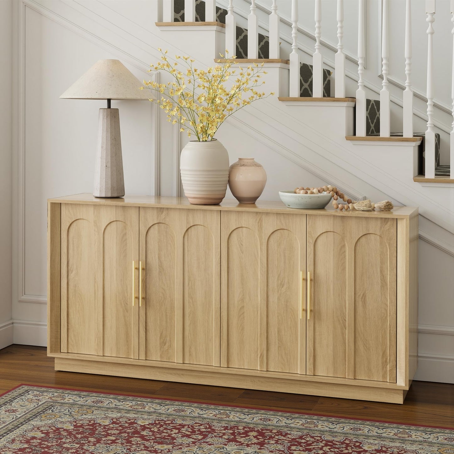 Sideboard Buffet Cabinet with Storage, Mid Century Modern Accent Cabinet with Arched Doors, Modular Media Console