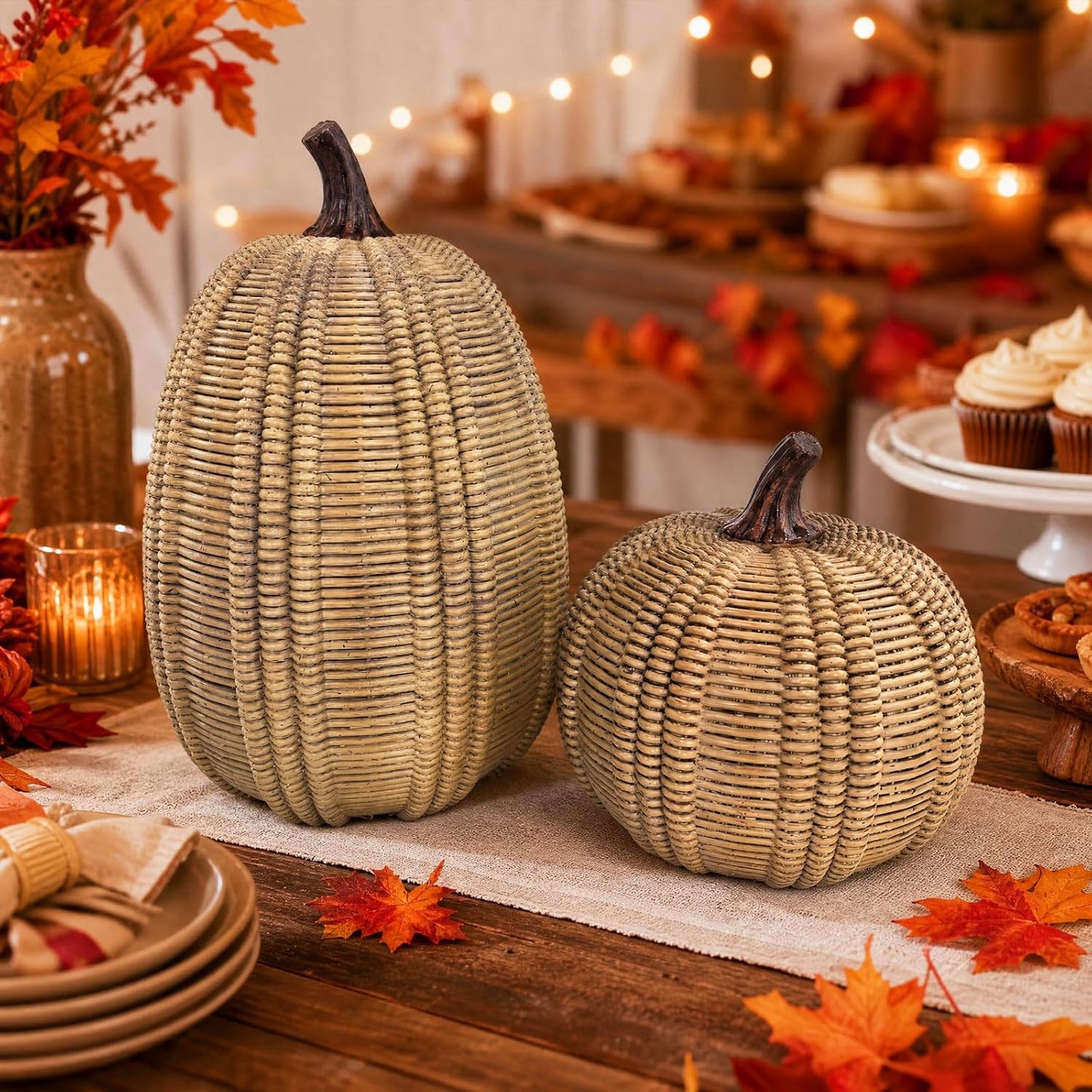 Rattan 2Pcs Pumpkin Decoration