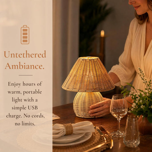 Rattan Rechargeable Portable Cordless Lamp