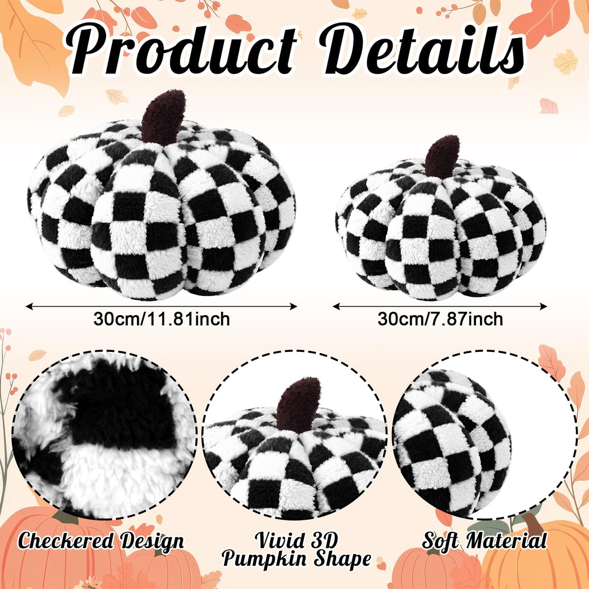 2 Pcs Pumpkin Pillows Brown White Checkerboard