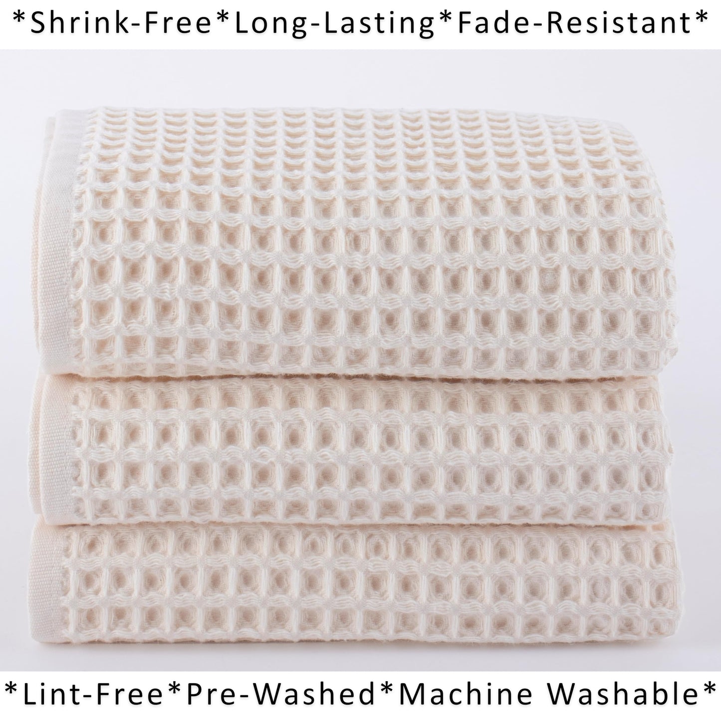 PÜSKÜL Organic Waffle Kitchen Towel Pure 100% Turkish Cotton Set of 3 Natural Raw-Undyed Towel - Premium Quality Soft Quick-Dry Absorbent Lint-Free Hand & Dish Towels Large 32X16 (3, Natural Beige)