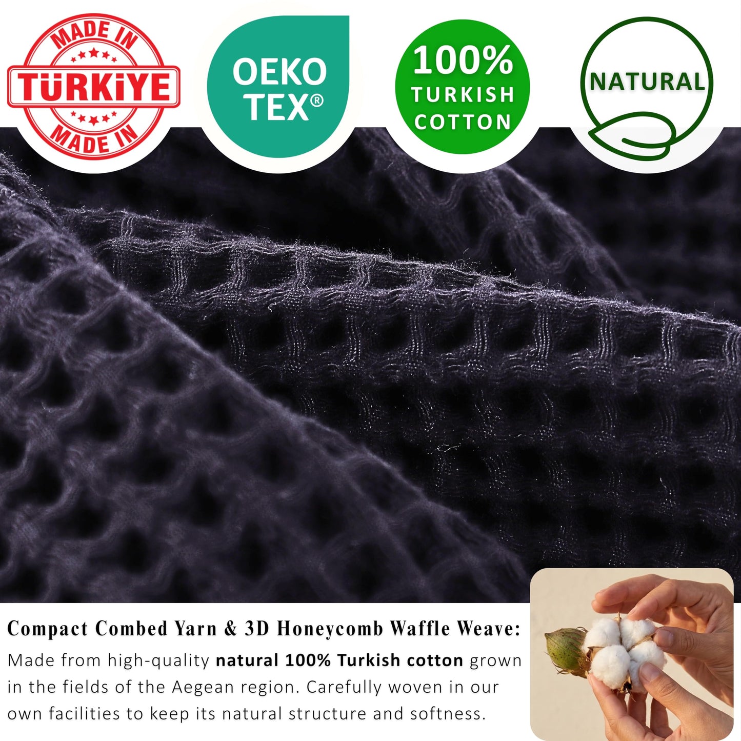 PÜSKÜL Organic Waffle Kitchen Towel Pure 100% Turkish Cotton Set of 3 Natural Raw-Undyed Towel - Premium Quality Soft Quick-Dry Absorbent Lint-Free Hand & Dish Towels Large 32X16 (3, Natural Beige)
