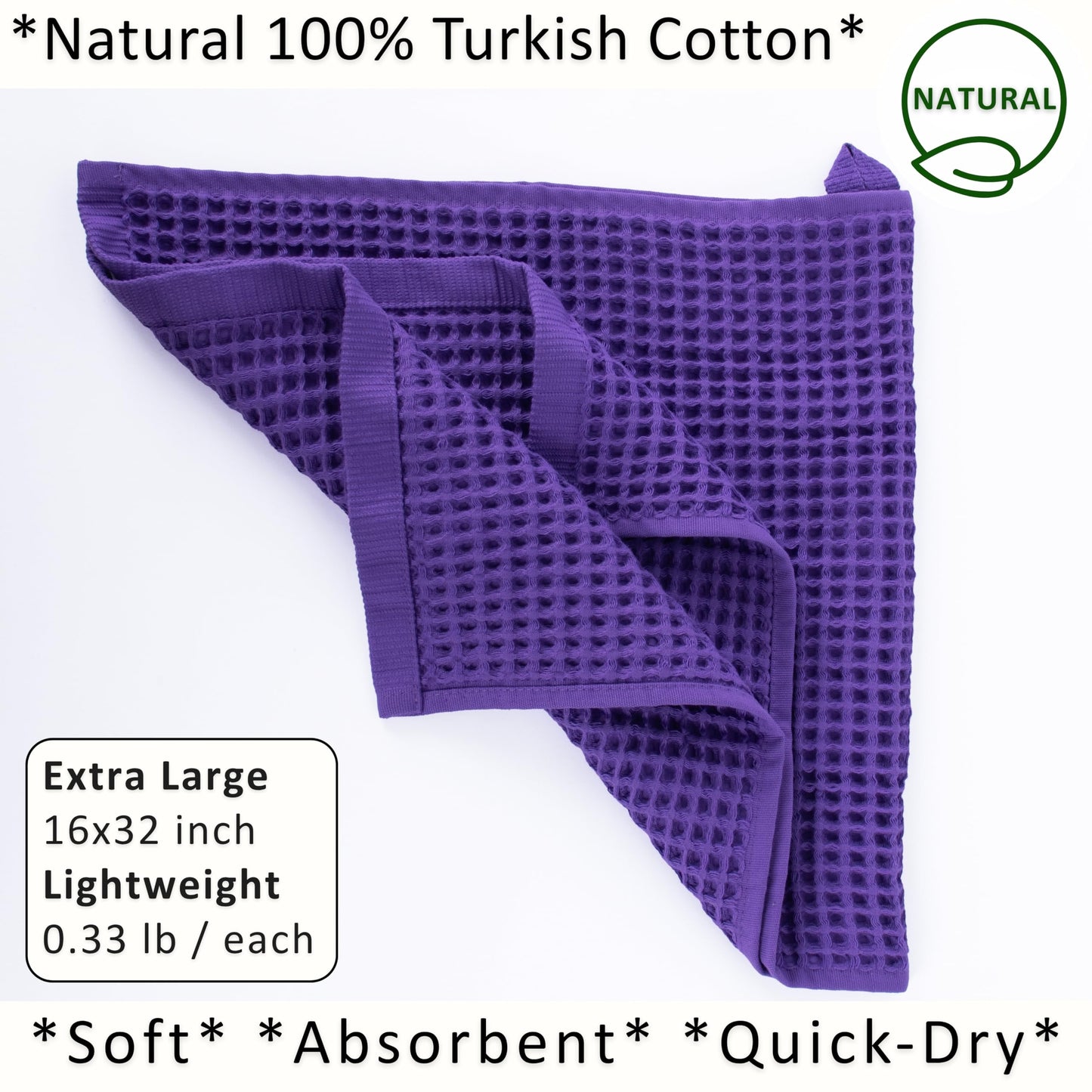 PÜSKÜL Organic Waffle Kitchen Towel Pure 100% Turkish Cotton Set of 3 Natural Raw-Undyed Towel - Premium Quality Soft Quick-Dry Absorbent Lint-Free Hand & Dish Towels Large 32X16 (3, Natural Beige)