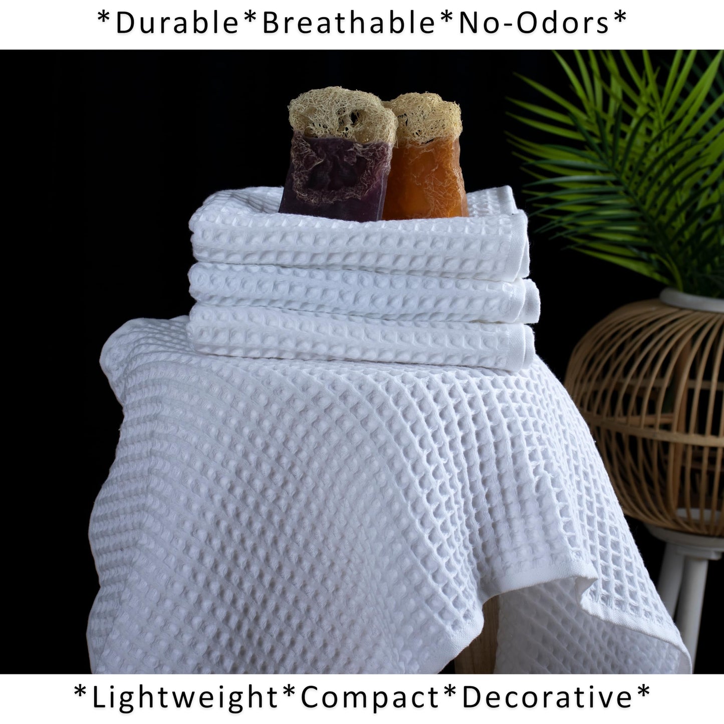 PÜSKÜL Organic Waffle Kitchen Towel Pure 100% Turkish Cotton Set of 3 Natural Raw-Undyed Towel - Premium Quality Soft Quick-Dry Absorbent Lint-Free Hand & Dish Towels Large 32X16 (3, Natural Beige)