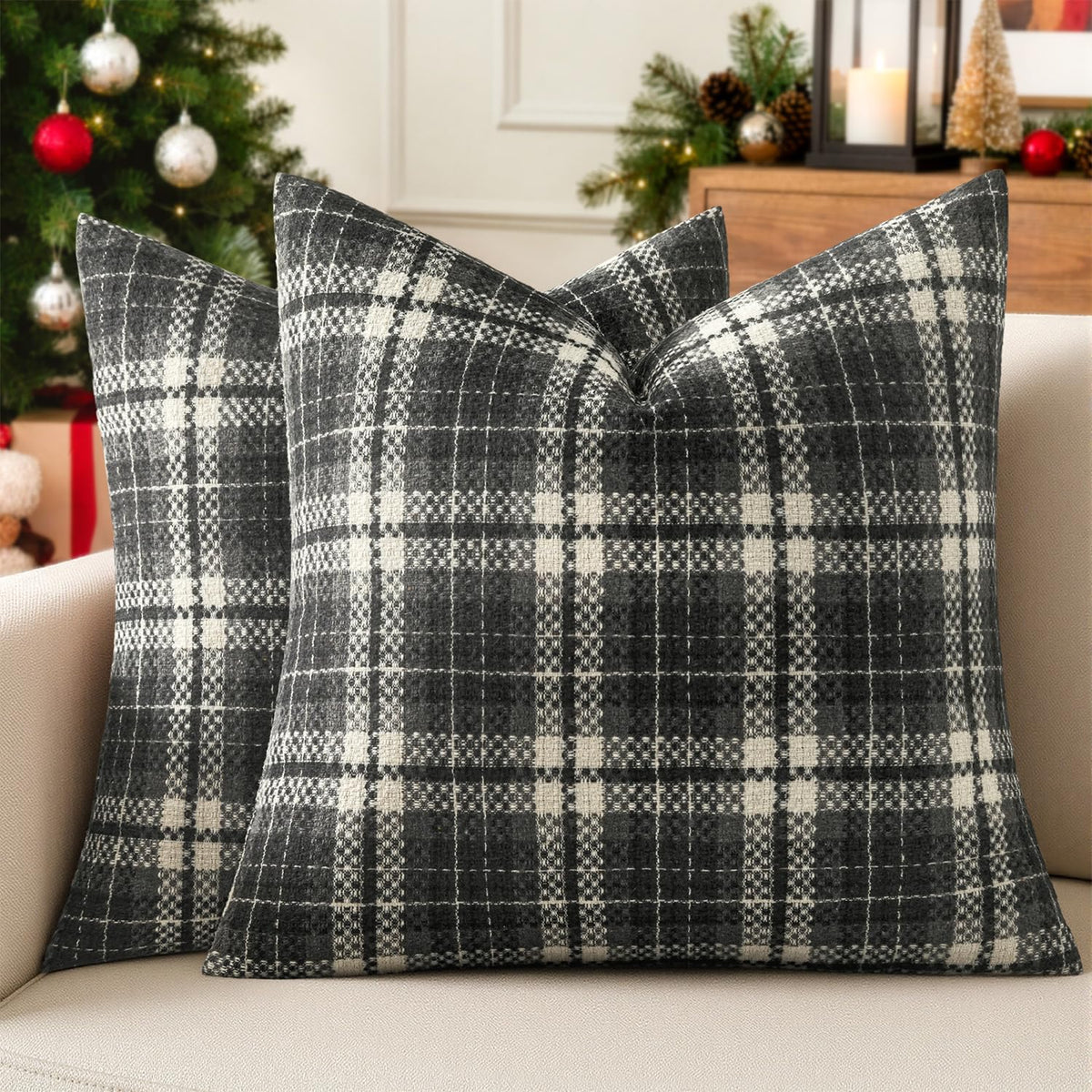 Plaid Throw Pillow Covers Fall 18x18 Inch