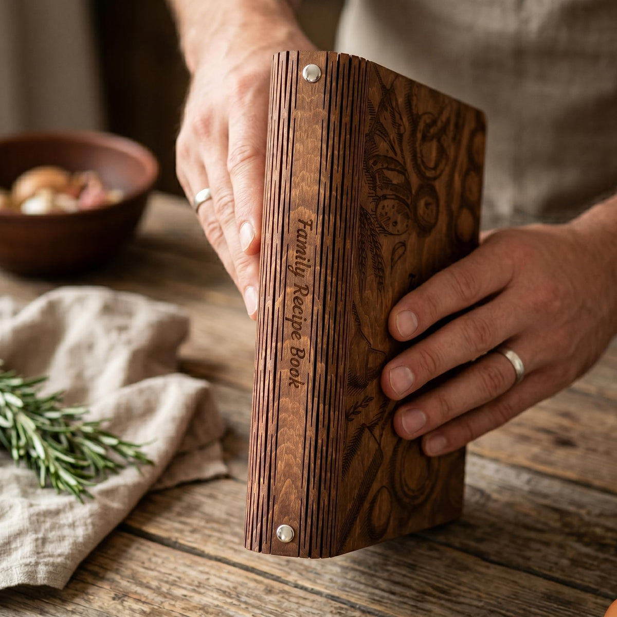 Wooden Recipe Book Engraved Journal