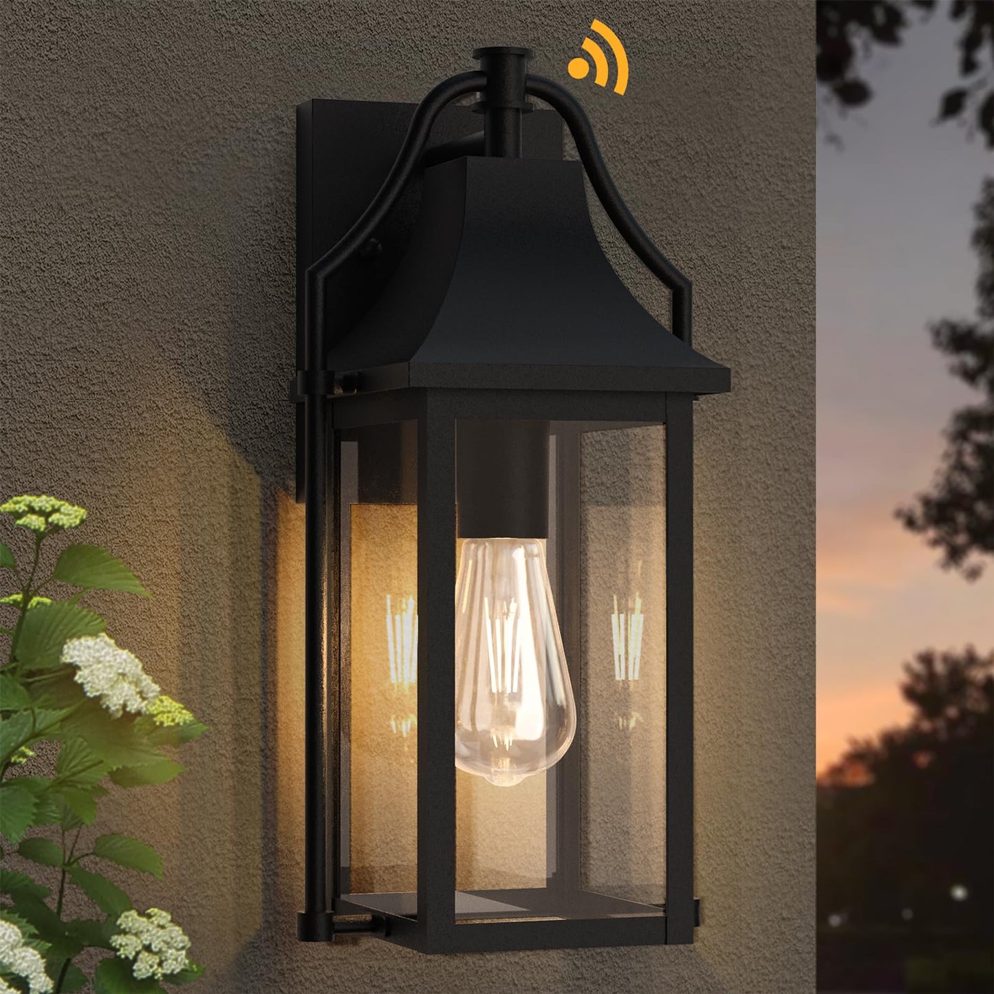 Outdoor Wall Lights Fixtures, Large Size Dusk to Dawn Waterproof Exterior Lanterns, Modern Porch Sconce Wall Mounted with Glass