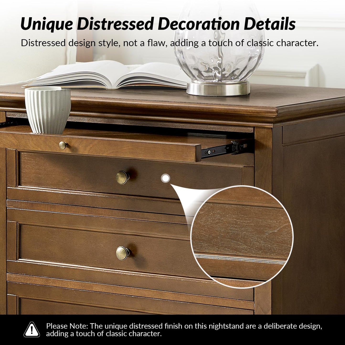 Solid Wood 3 Drawer End Table with Tray