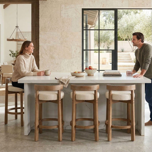 Mid Century Linen Counter Stools Set of 3