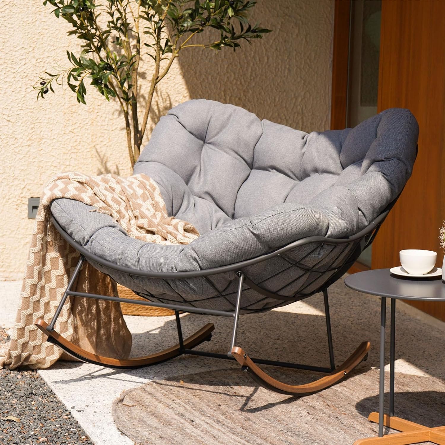 Grand Patio Outdoor Rocking Chair with Cushion Gray | E-Coated Modern ...