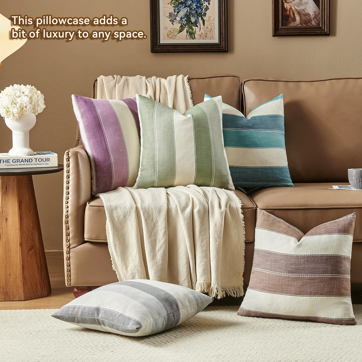 2 Pair Stripe Check Throw Pillow Covers 18x18Inch