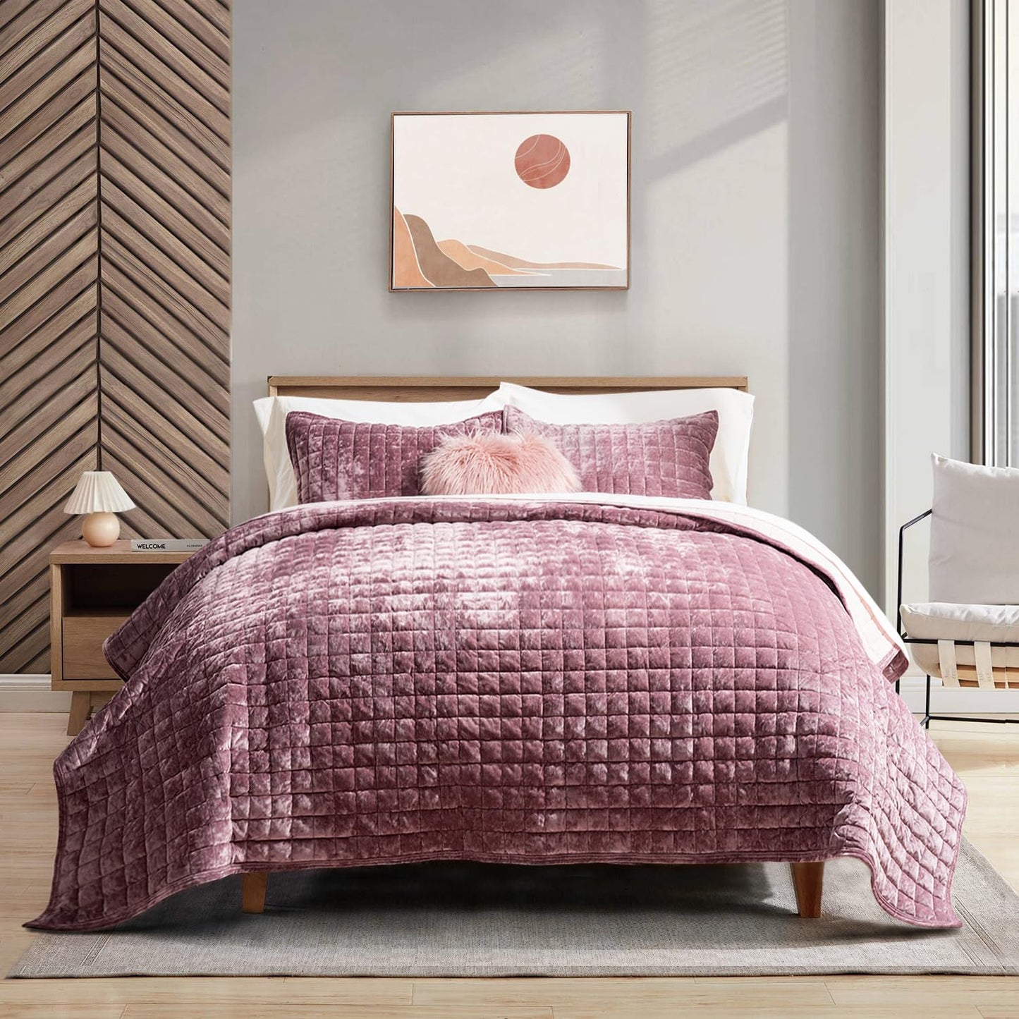 Box Stitch Velvet Quilt Set, King Size