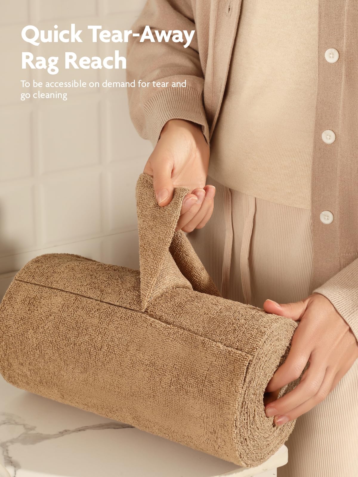Fantasticlean Microfiber Cleaning Cloth Roll -60 Pack, Tear Away Microfiber Towels, 12" x 12", Reusable, Washable, Scratch Free, Ultra Absorbent Dishcloth for All-Around Cleaning (Beige & Tan)