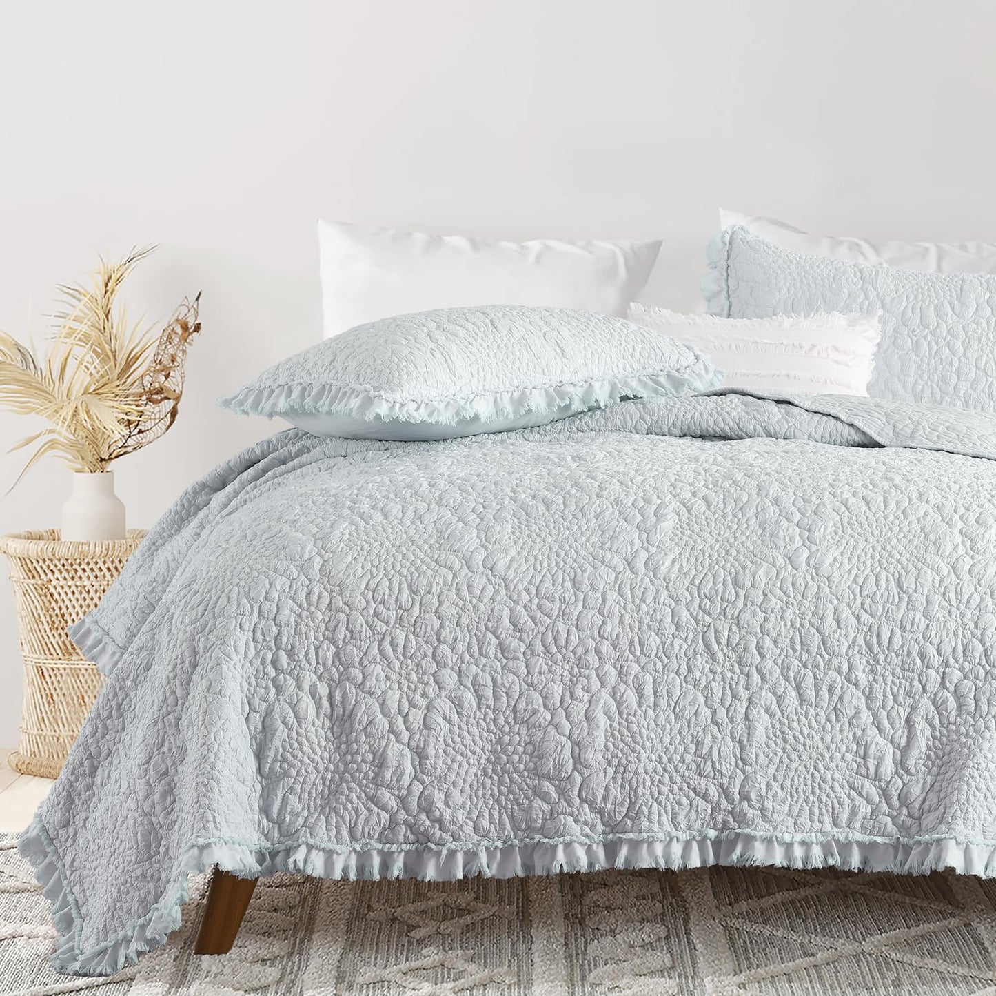 Ruffled Quilt Stone-Washed Lightweight Crinkled Shabby Chic Bedding Set