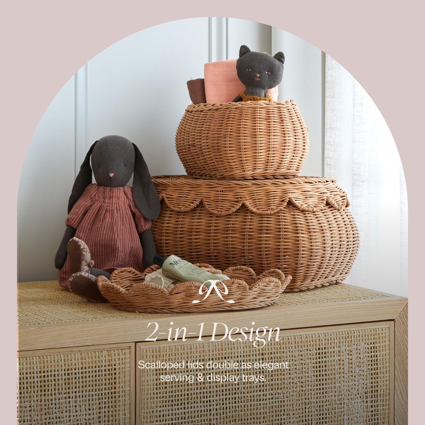 Hand-Woven Scalloped Basket Set Of 2