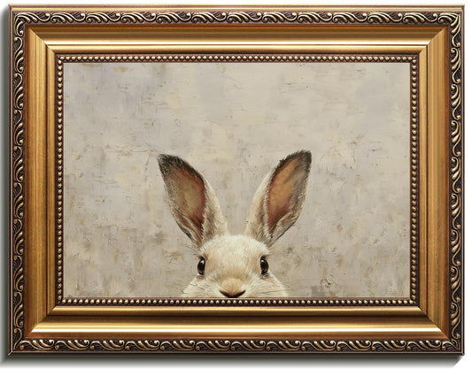 Uniro Vintage Gold Framed Wall Art, Easter Bunny Wall Art Decor, Neutral Rabbit Canvas Oil Painting Poster for Rustic Easter Décor, Vintage Home Decor Animals Artwork Prints Wall Decor for Kids Room, Living Room, Bedroom or Festive Spaces - 9x12inch