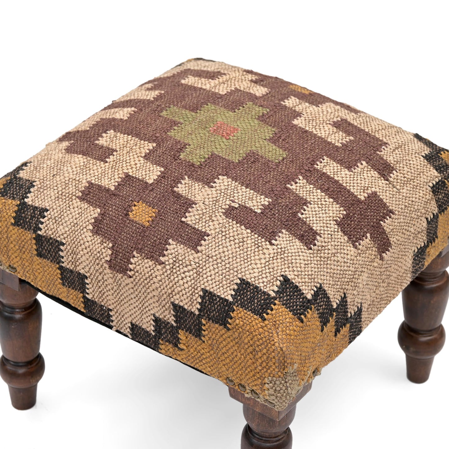 Handmade Jute Ottoman Stool with Wooden Legs
