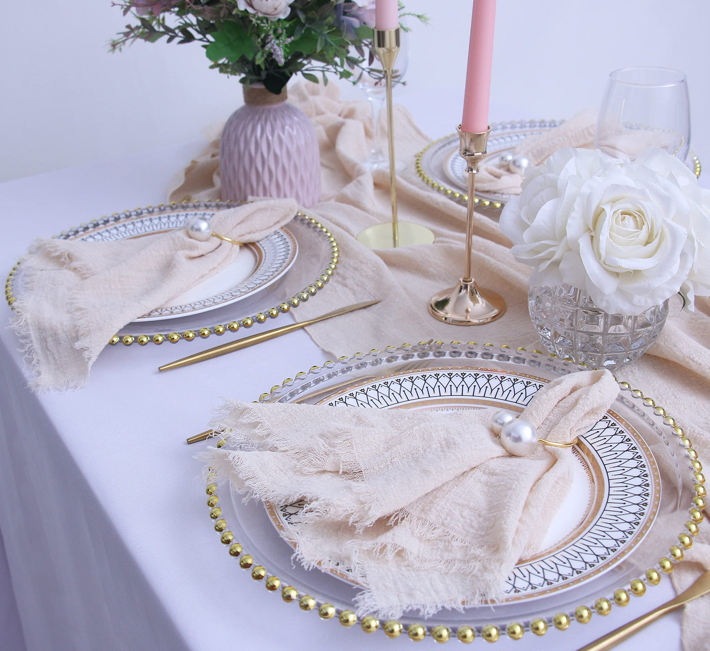 Cloth Napkins with Fringe Set of 12,100% Soft Cotton, Gauze Washable Easter Napkins for Wedding Decorative Dinner Parties, Valentine's Day (16''*16'') Light Blue