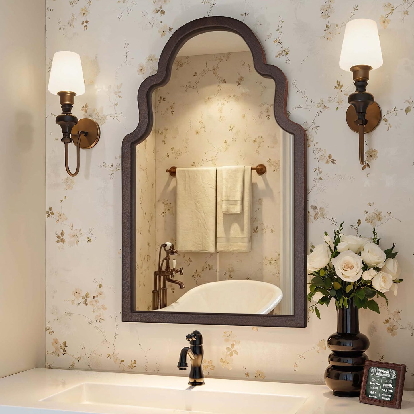 Solid Wood Walnut Arched Mirror