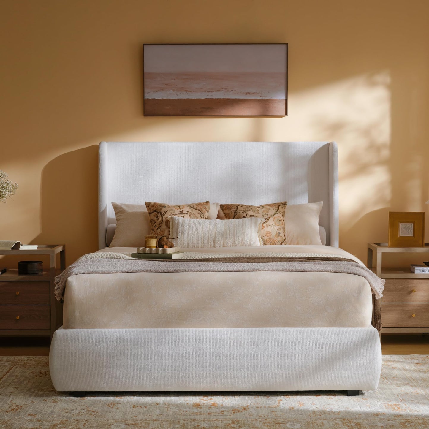 King Upholstered Wingback Bed Frame