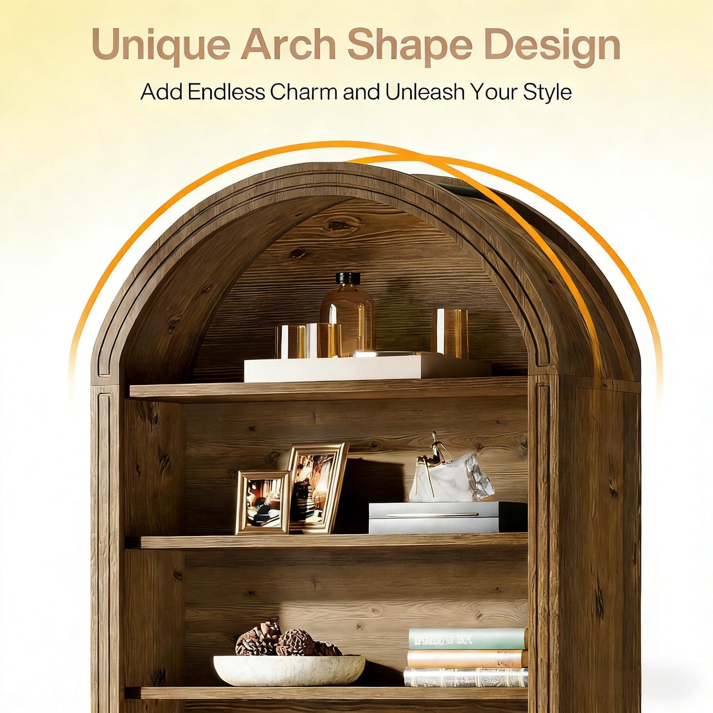 Arched 8 Tier Tall Bookshelf with Wood Back Panel