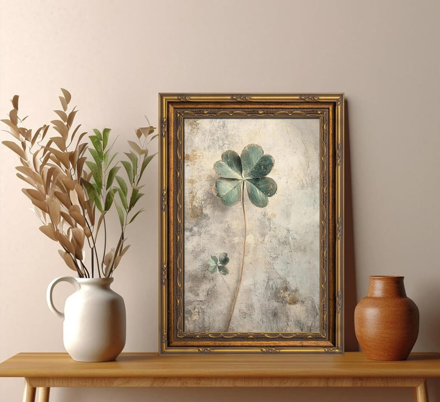 Vintage Gold Framed Moody Flower Canvas Wall Art