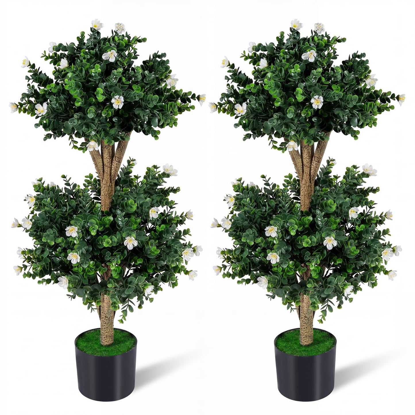 Set of 2 Faux Bush Plant w/41 Blossoms, Cement-Filled Plastic Pot