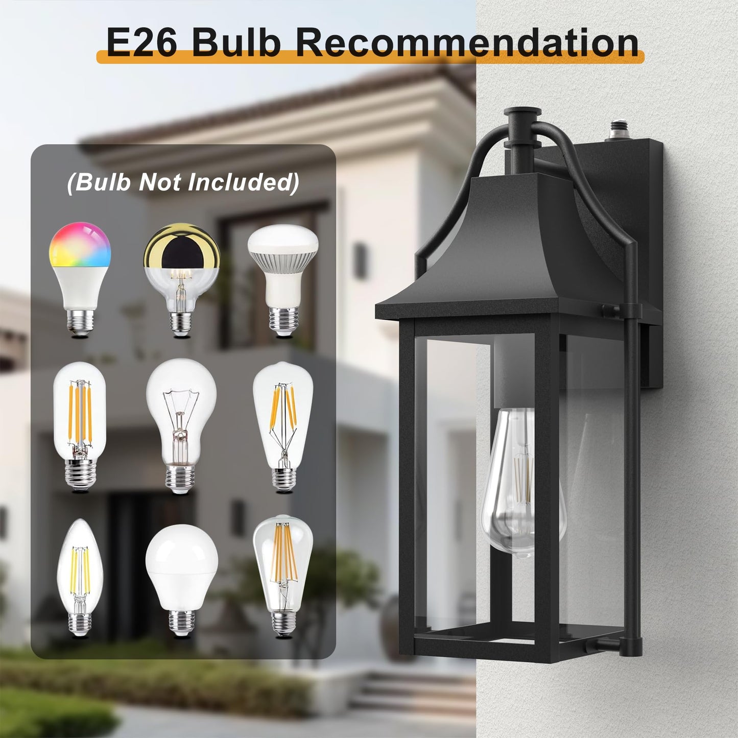 Outdoor Wall Lights Fixtures, Large Size Dusk to Dawn Waterproof Exterior Lanterns, Modern Porch Sconce Wall Mounted with Glass