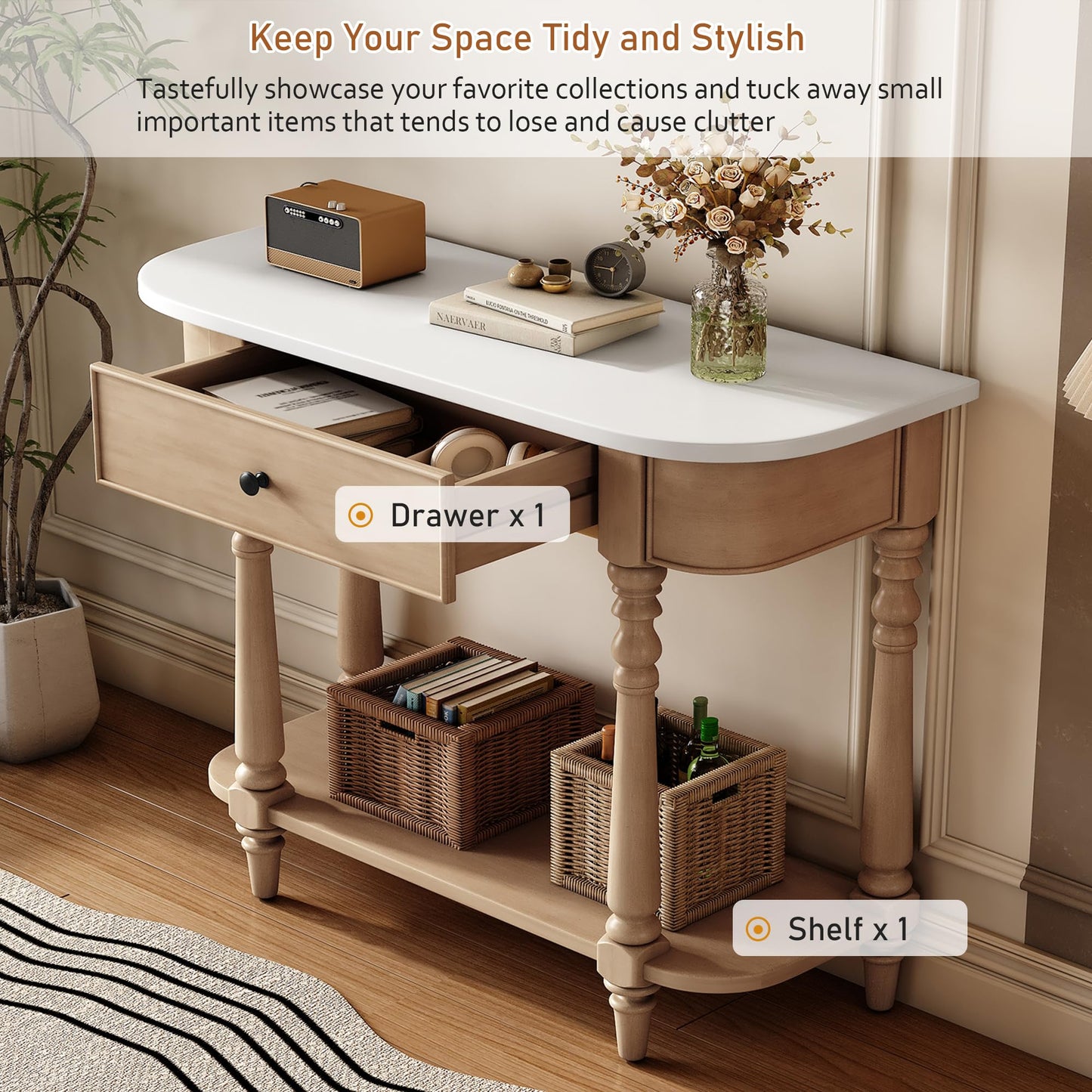 36-Inch Retro Console Sofa Table with Drawer & Storage Shelf