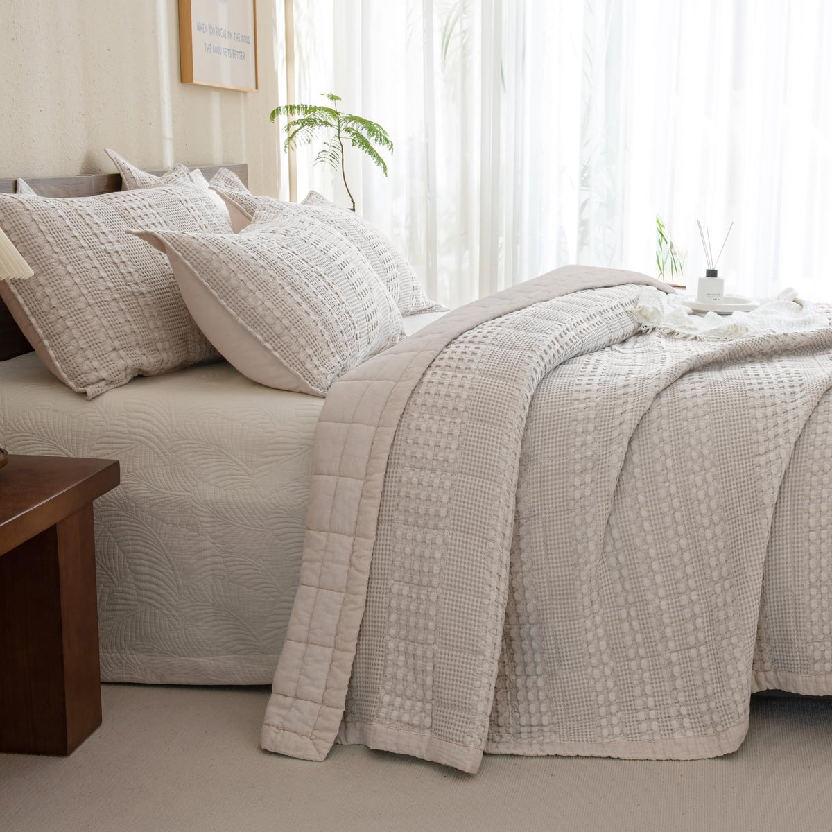 Oversized Waffle Weave Lightweight Coverlets_3 Pieces