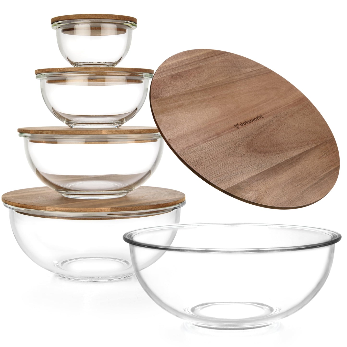Glass Container Set with Acacia Lids - 4 Stackable Meal Prep Containers. Durable heat resistant Inert Borosilicate Glass