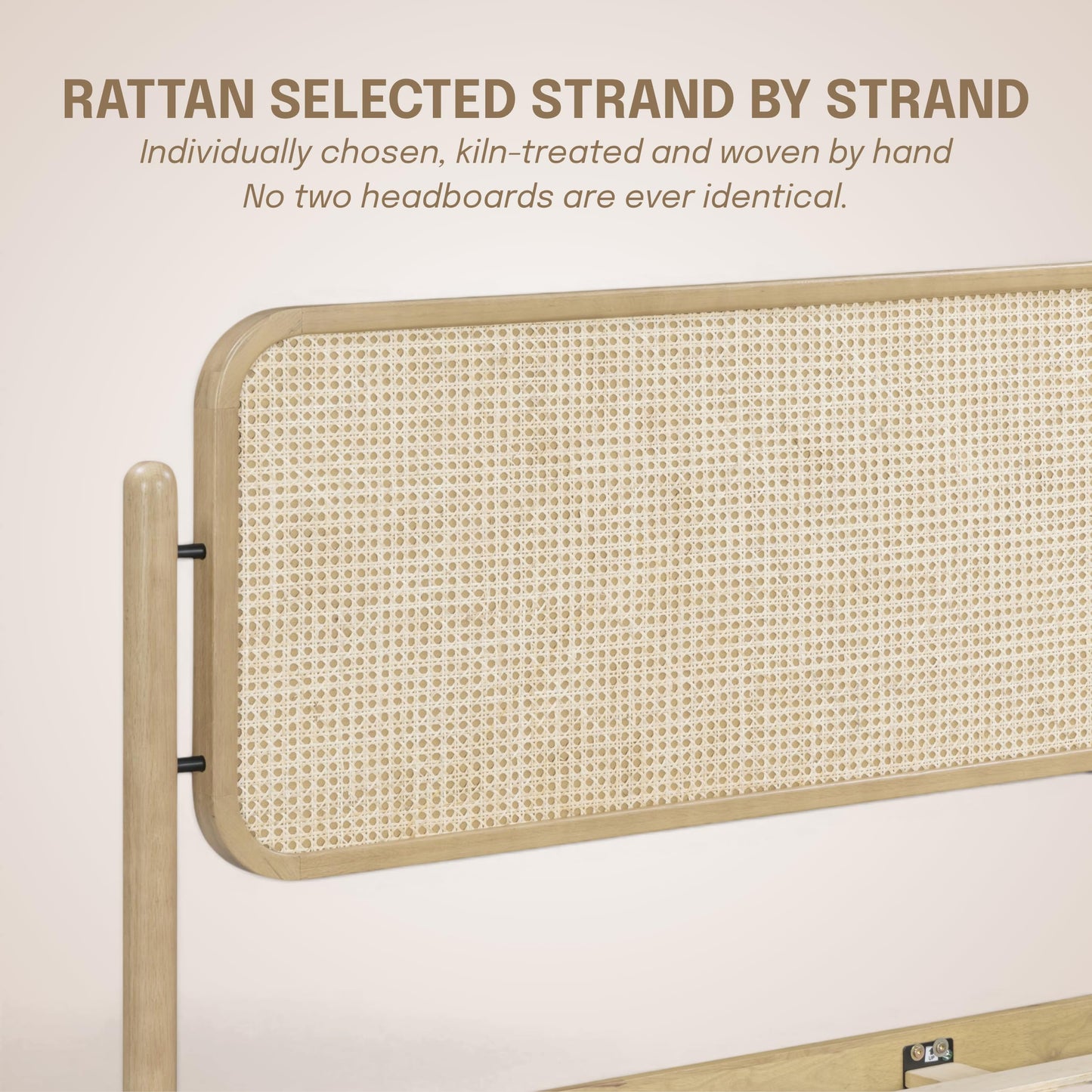 King Platform Bed with Natural Rattan Headboard