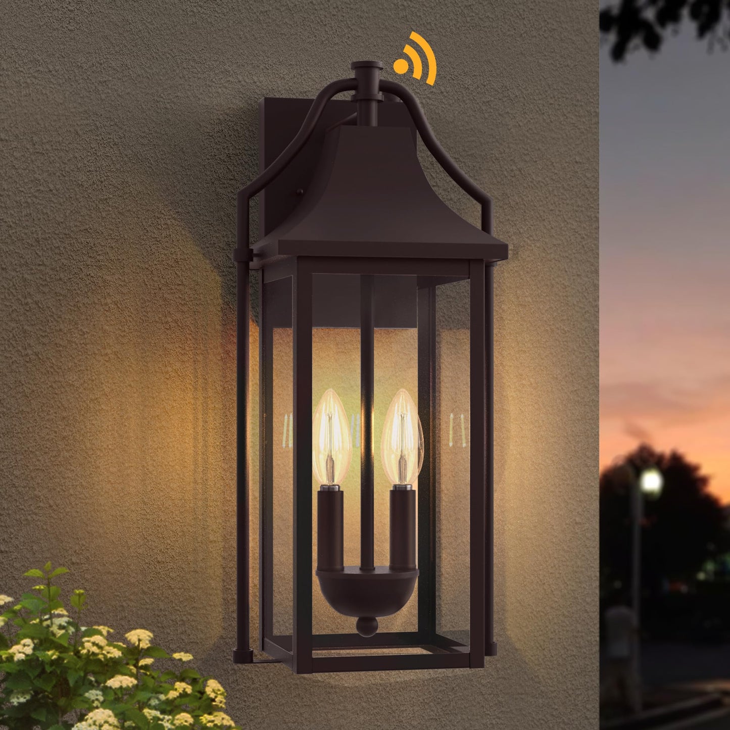 Outdoor Wall Lights Fixtures, Large Size Dusk to Dawn Waterproof Exterior Lanterns, Modern Porch Sconce Wall Mounted with Glass