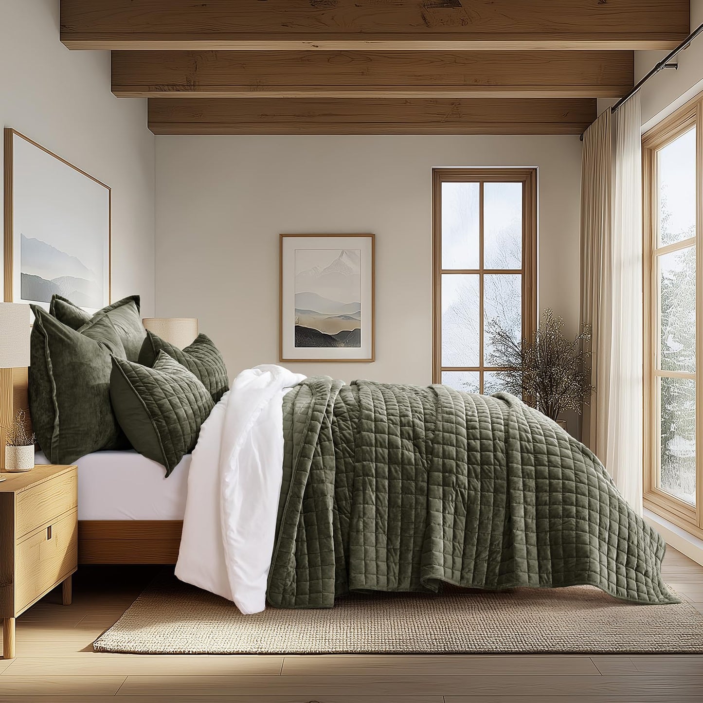 Box Stitch Velvet Quilt Set, King Size