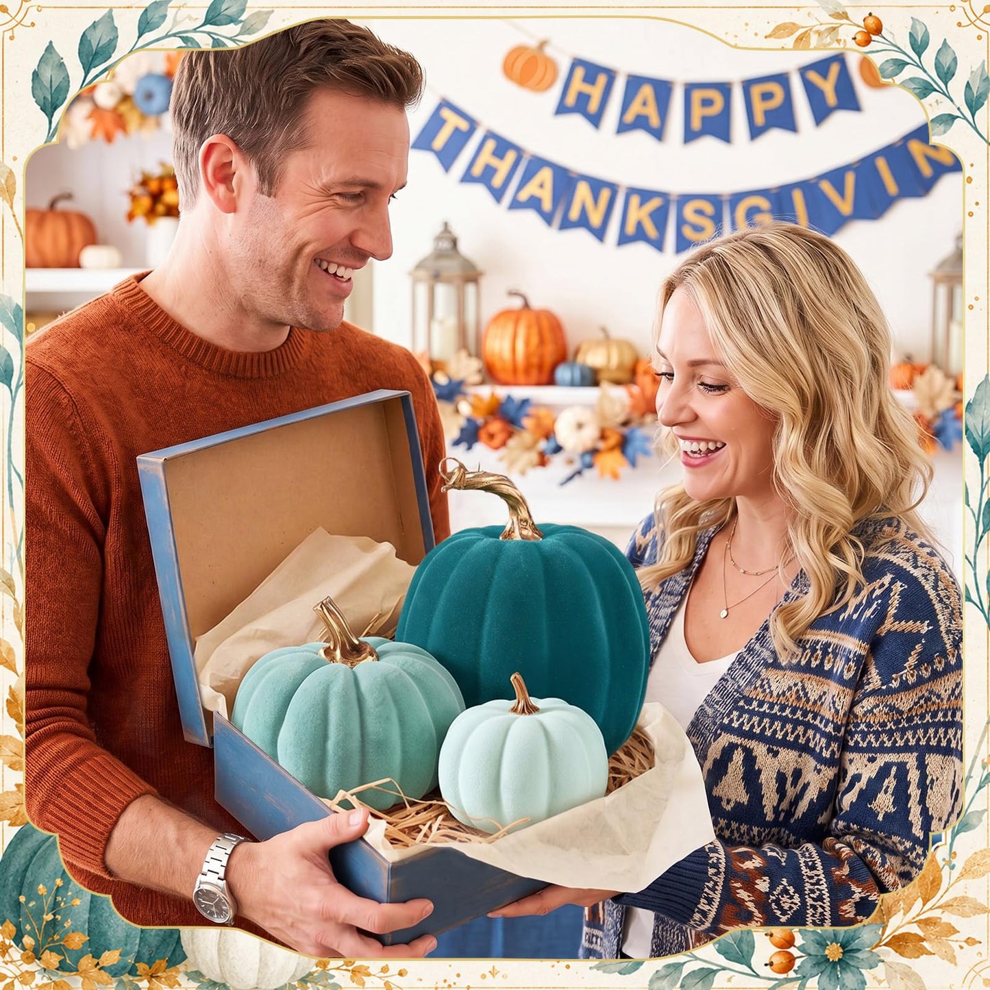 3 Pcs Velvet Pumpkin Decor