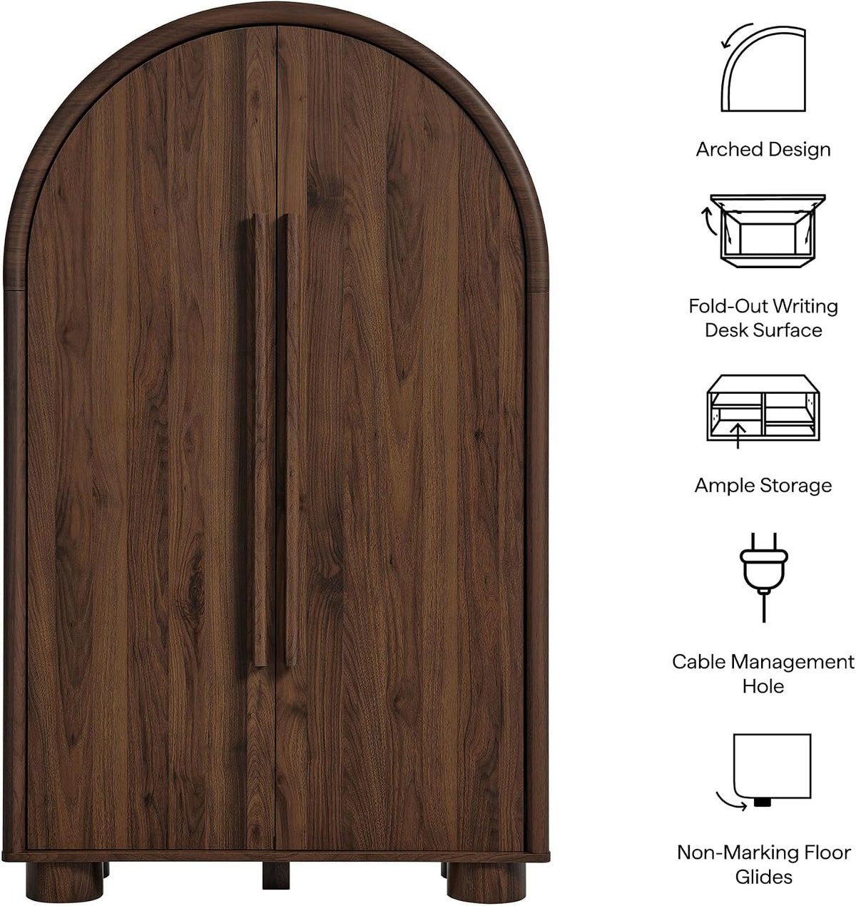 Modern Arched Storage Cabinet with Concealed Desk & Shelves