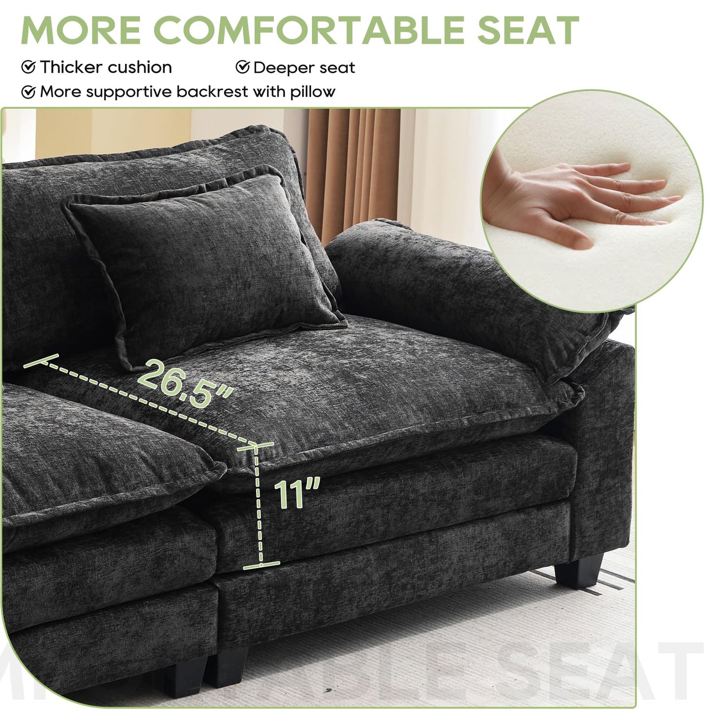 120" Modular Sectional Sofa, Comfy Cloud Couch Sectional Sofa with Ottoman, Chenille Sofa Sleeper Deep Seat Sofa with Throw Pillows for Living Room (Beige White, 120"- U Shape)