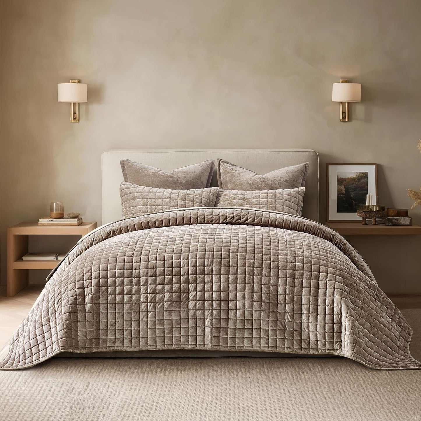 Box Stitch Velvet Quilt Set, King Size