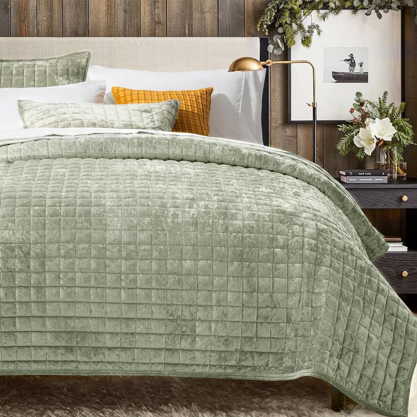 Box Stitch Velvet Quilt Set, King Size