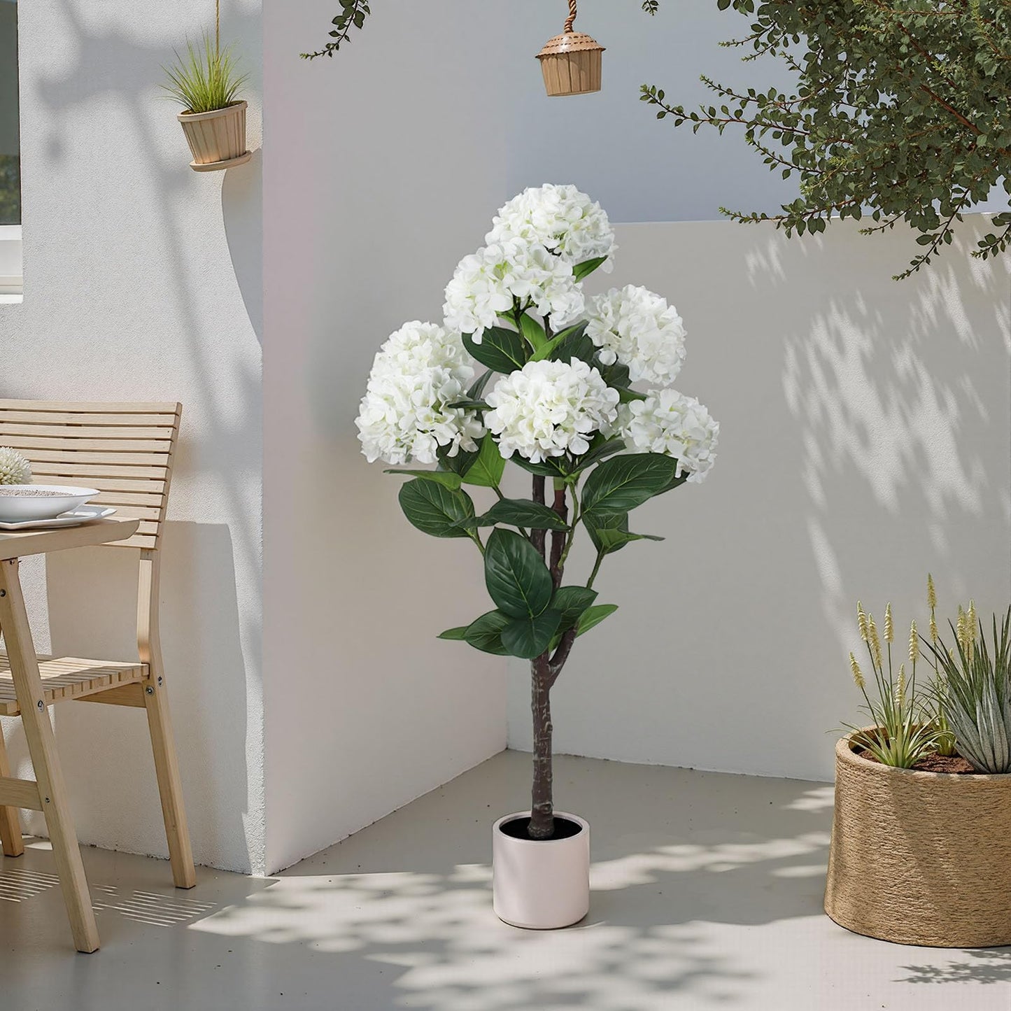 Yepdin 63 inch Artificial Camellia Tree with White Flower Pots - White Fake Tree,5 Ft Faux Plants Indoor wich Blooming,Artificial Plants for Indoor & Outdoor Home Front Door Decor