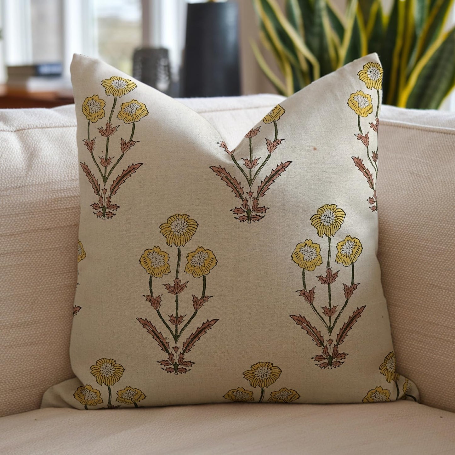 Floral Print Thick Linen 18x18 Inch Throw Pillowcase