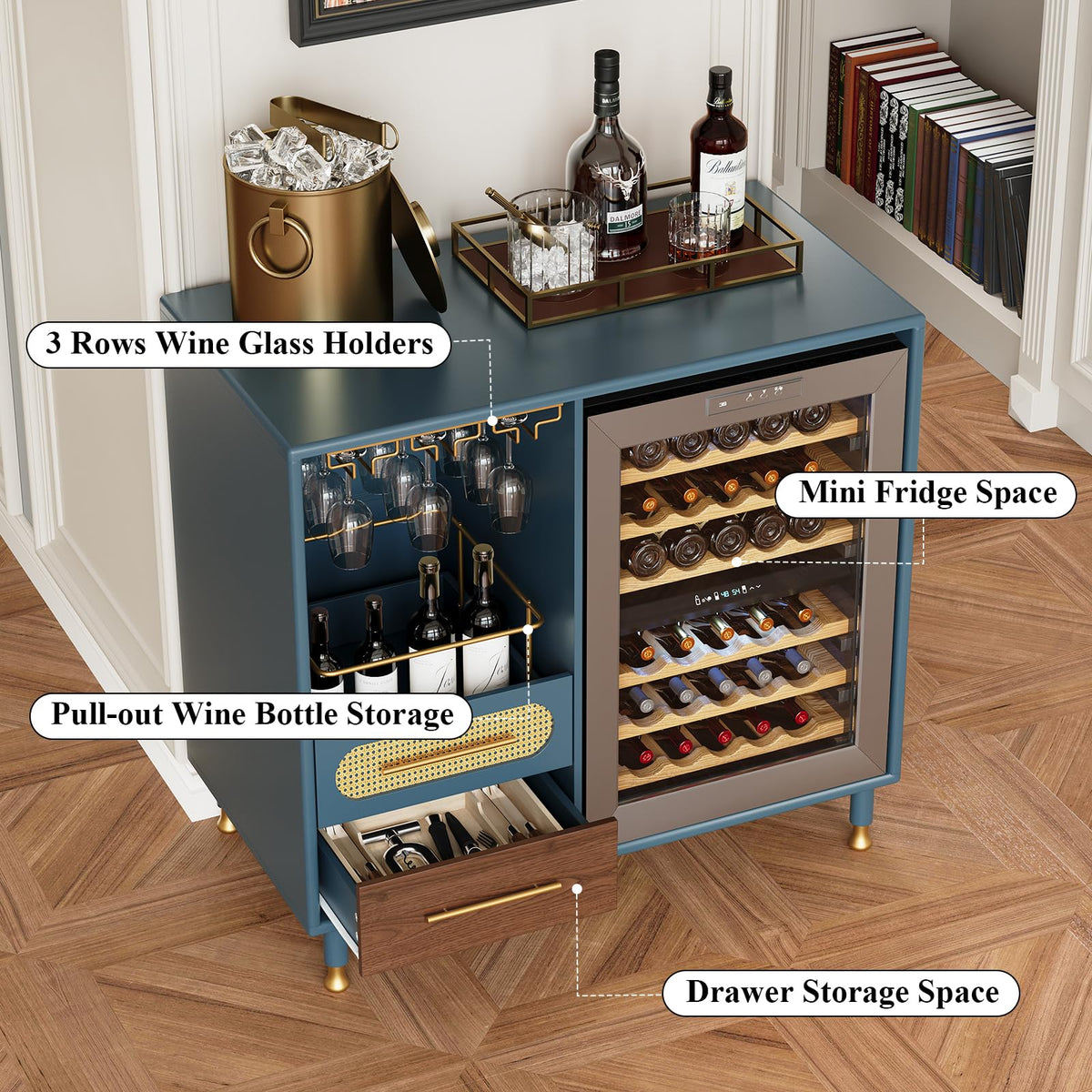 Coffee Wine Bar Cabinet with Mini Fridge