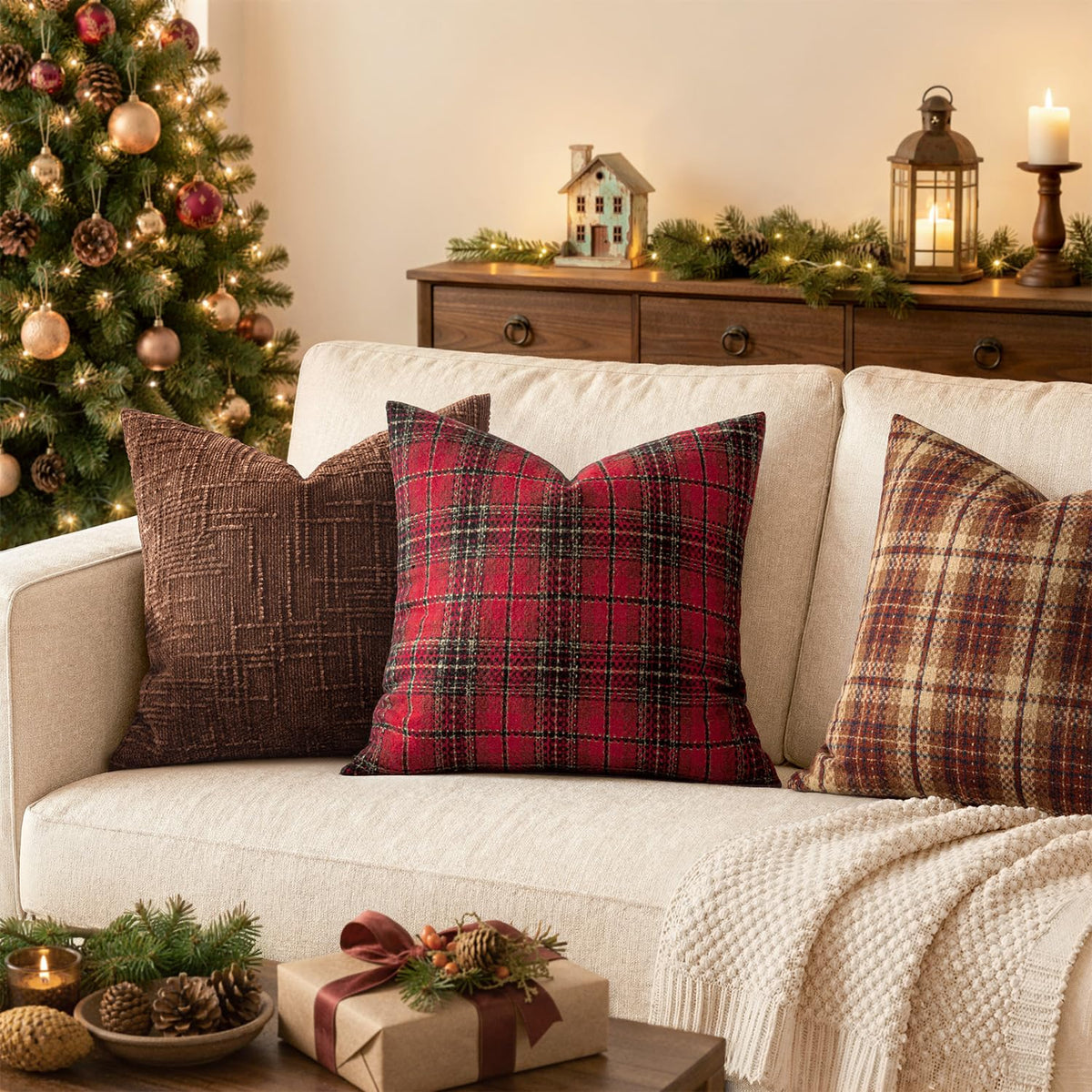 Plaid Throw Pillow Covers Fall 18x18 Inch