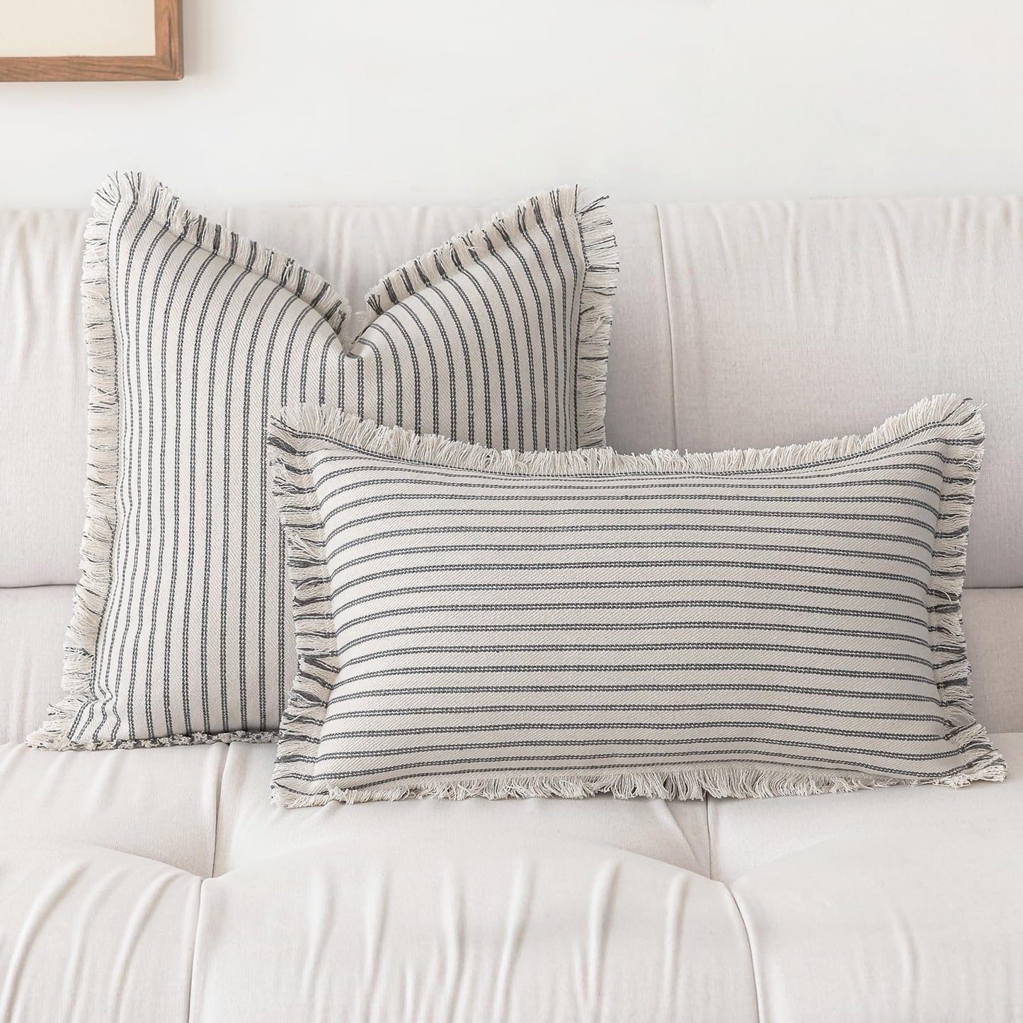 Throw Pillow Covers 18x18 Set of 2 Striped Fringe