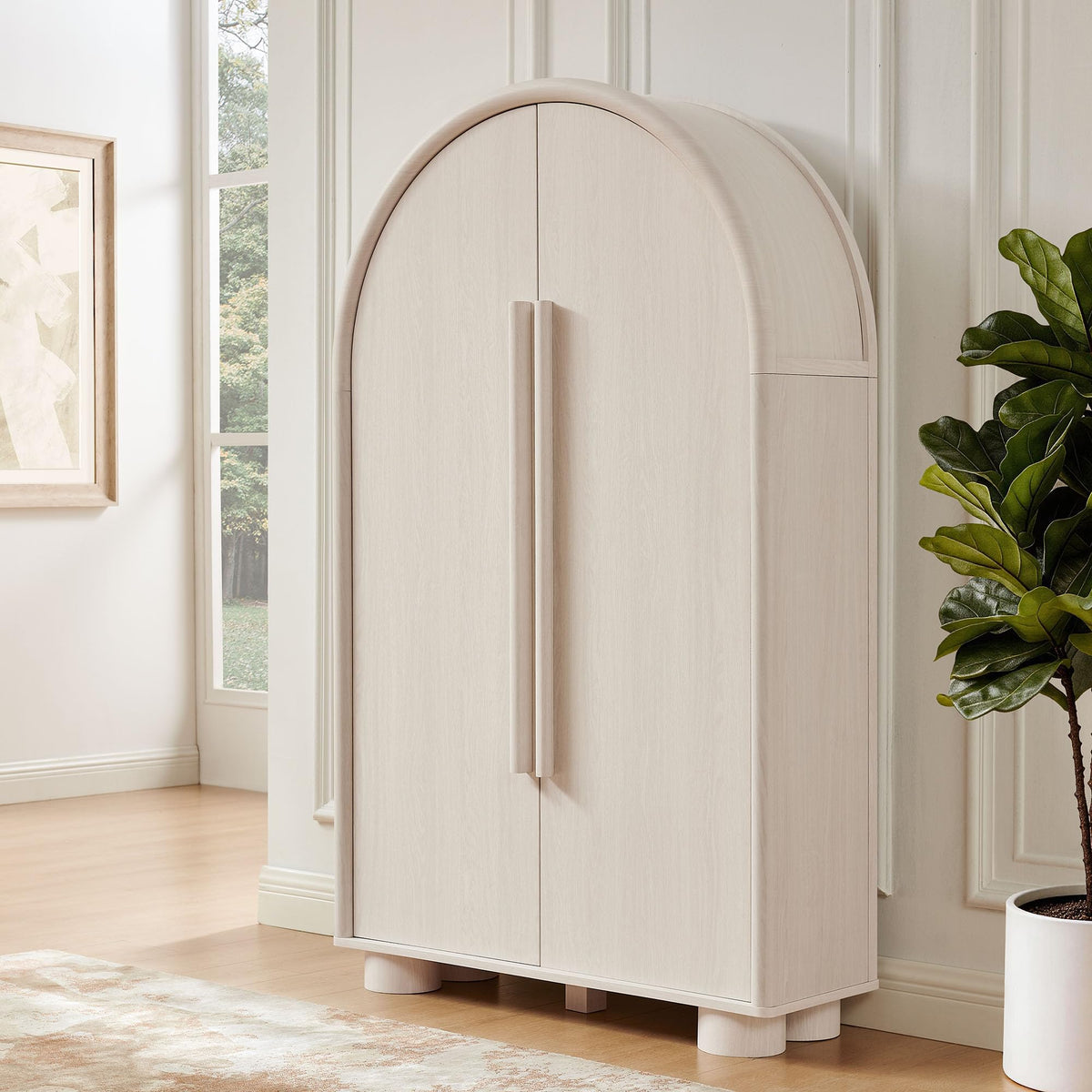 Modern Arched Storage Cabinet with Concealed Desk & Shelves