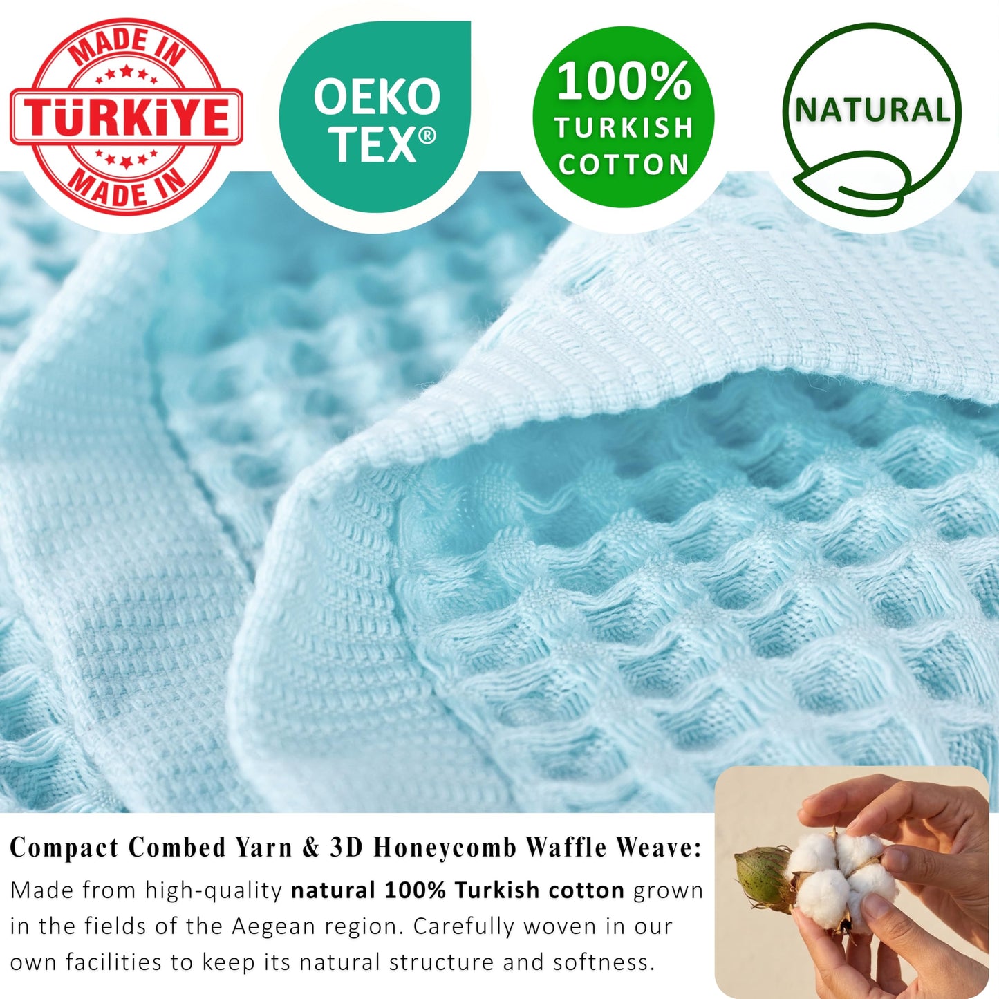 PÜSKÜL Organic Waffle Kitchen Towel Pure 100% Turkish Cotton Set of 3 Natural Raw-Undyed Towel - Premium Quality Soft Quick-Dry Absorbent Lint-Free Hand & Dish Towels Large 32X16 (3, Natural Beige)