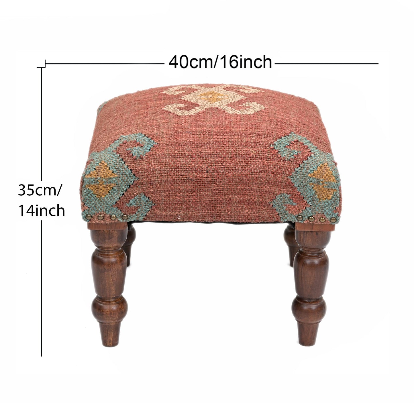 Handmade Jute Ottoman Stool with Wooden Legs