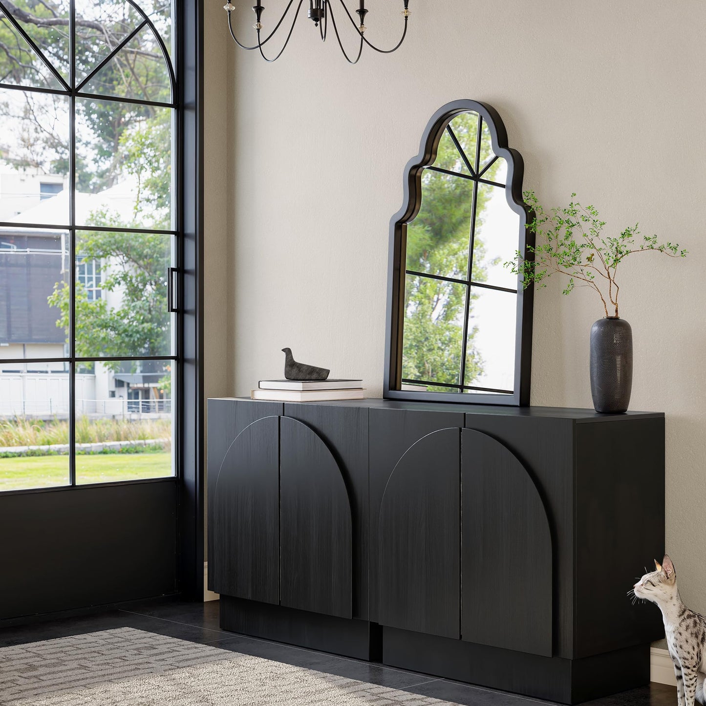 Solid Wood Walnut Arched Mirror